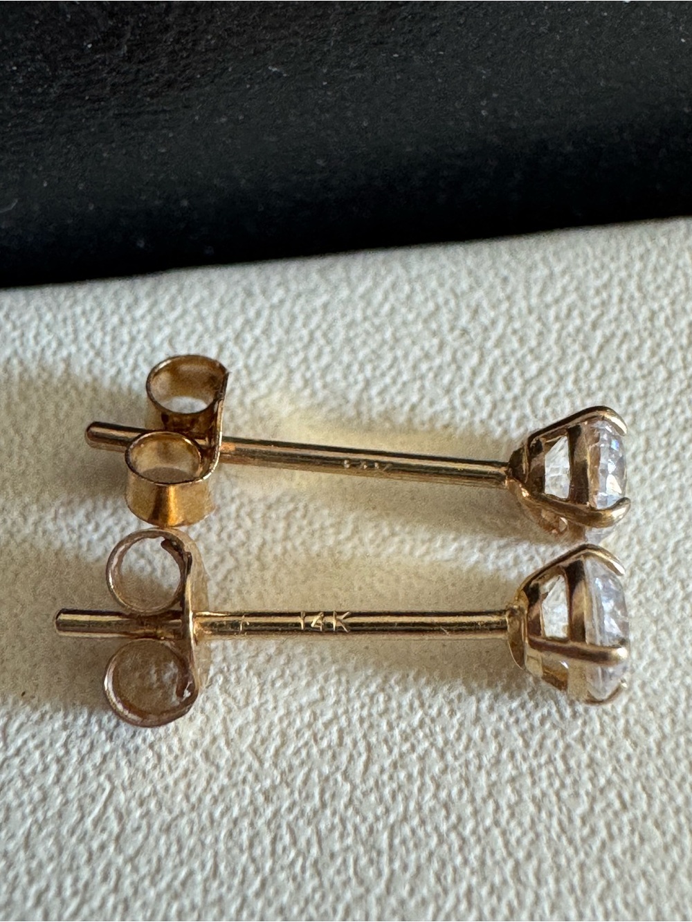 14K Solid Yellow Gold 3mm Diamond Simulant Stud Earrings